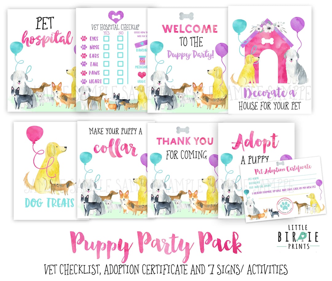Puppy Party Adoption Certificate and Adopt a Puppy Sign Adopt a Pet Vet ...