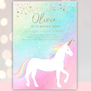 Unicorn invitation, Unicorn birthday party invitation template, Rainbow unicorn birthday invitation Minimalist Modern invitation rainbow