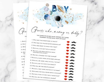 Astronaut baby shower game guess who mommy or daddy, stars galaxy planets baby shower blast off to the moon guess who balloons