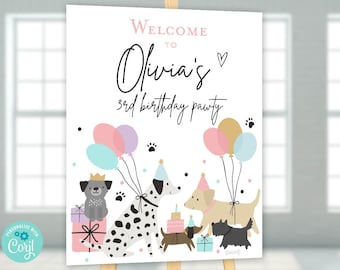 Puppy birthday party welcome sign Girl Puppy pawty welcome sign puppy dog birthday party decorations pink puppies printable instant download