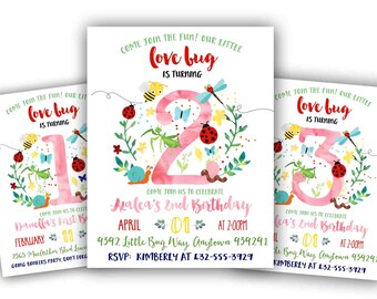 BUG Invitation BUG Birthday invitation Bug first birthday invitation Insect Birthday Girl Bug Invitation Ladybug Butterfly Bee Invitation