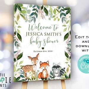 WOODLAND Baby Shower Welcome sign  Decorations Welcome sign Woodland Welcome Sign  - Woodland baby shower boy gender neutral printable