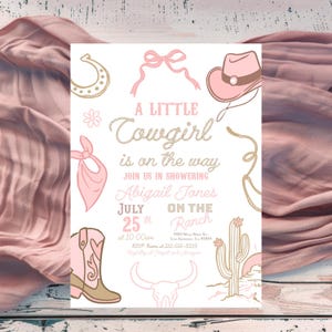 Cowgirl Baby Shower Invitation Template, A little Cowgirl Is On The Way Invite, Pink Western Baby Shower, Girl Wild West invite editable