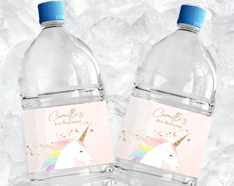 Unicorn birthday water bottle labels, Unicorn birthday party printables water labels Party favors, Rainbow Magical unicorn decorations