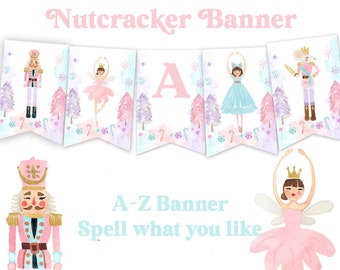Nutcracker Birthday party banner decorations Sugar plum fairy party ballerina Printable bunting banner instant download Winter Christmas