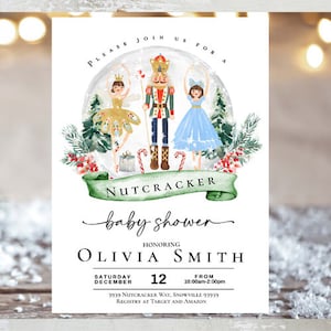 Nutcracker baby shower invitation, Winter christmas baby shower invitation sugar plum fairy ballerina snow, Boy or girl neutral red green