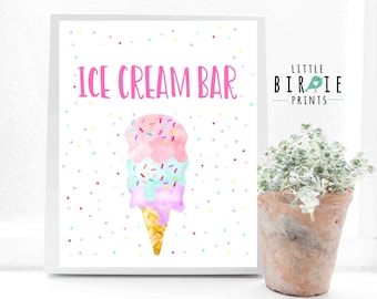 Ice cream party sign Ice cream bar, Sprinkles summer birthday, Girl ice cream bar sign birthday party printable instant download pink purple