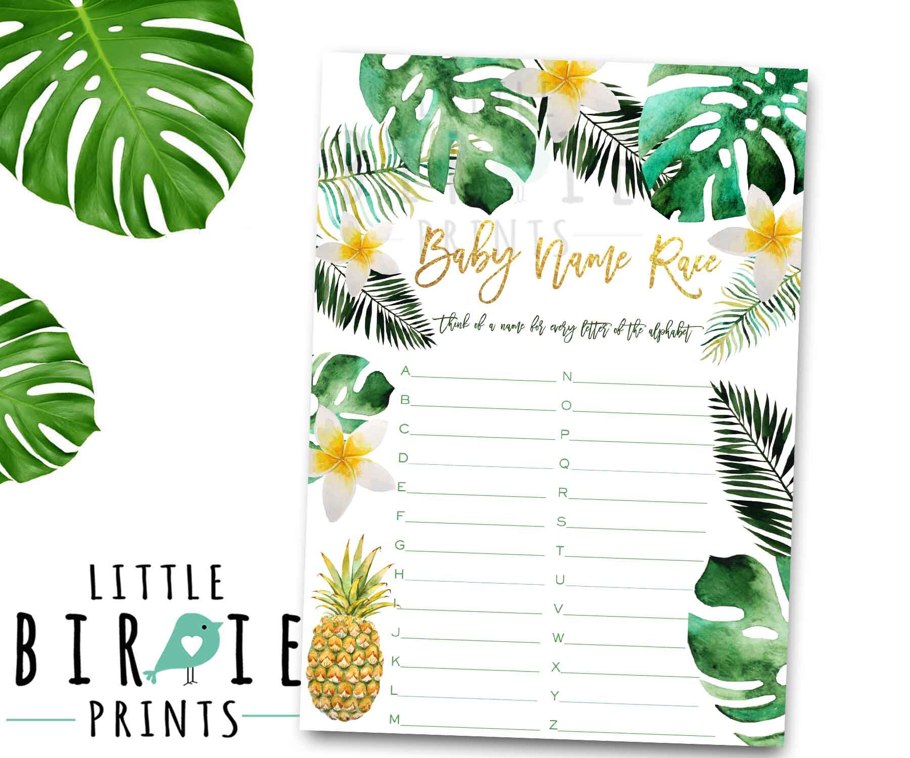 Tropical Baby Shower Game Baby Name Race Game Luau Baby Shower Etsy