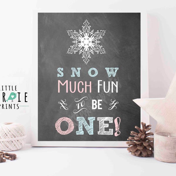 WINTER ONEDERLAND Chalkboard Birthday Party Sign SNOW much fun to be one - Winter Onederland Party Decorations - First Birthday Party