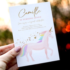 Unicorn invitation, Unicorn birthday party invitation template, Editable unicorn birthday invitation Minimalist Modern invitation rainbow
