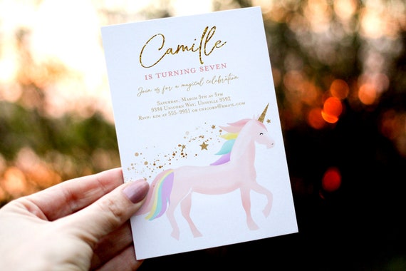 Unicorn invitation, Unicorn birthday party invitation template, Editable unicorn birthday invitation Minimalist Modern invitation rainbow