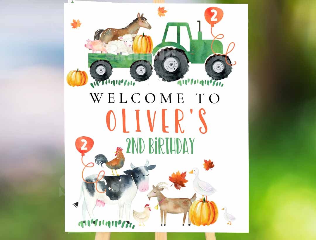 Tractor Farm Birthday Party Welcome Sign Pumpkin Fall Farm Welcome Sign ...