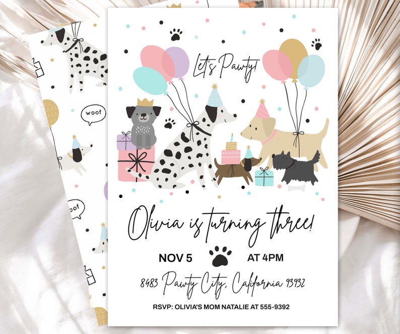 Puppy Dog Birthday Party Invitation, Girl Puppy Dog Pawty Invitation ...