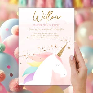 Unicorn invitation, Unicorn birthday party invitation template, Editable unicorn birthday invitation Minimalist Modern invitation rainbow