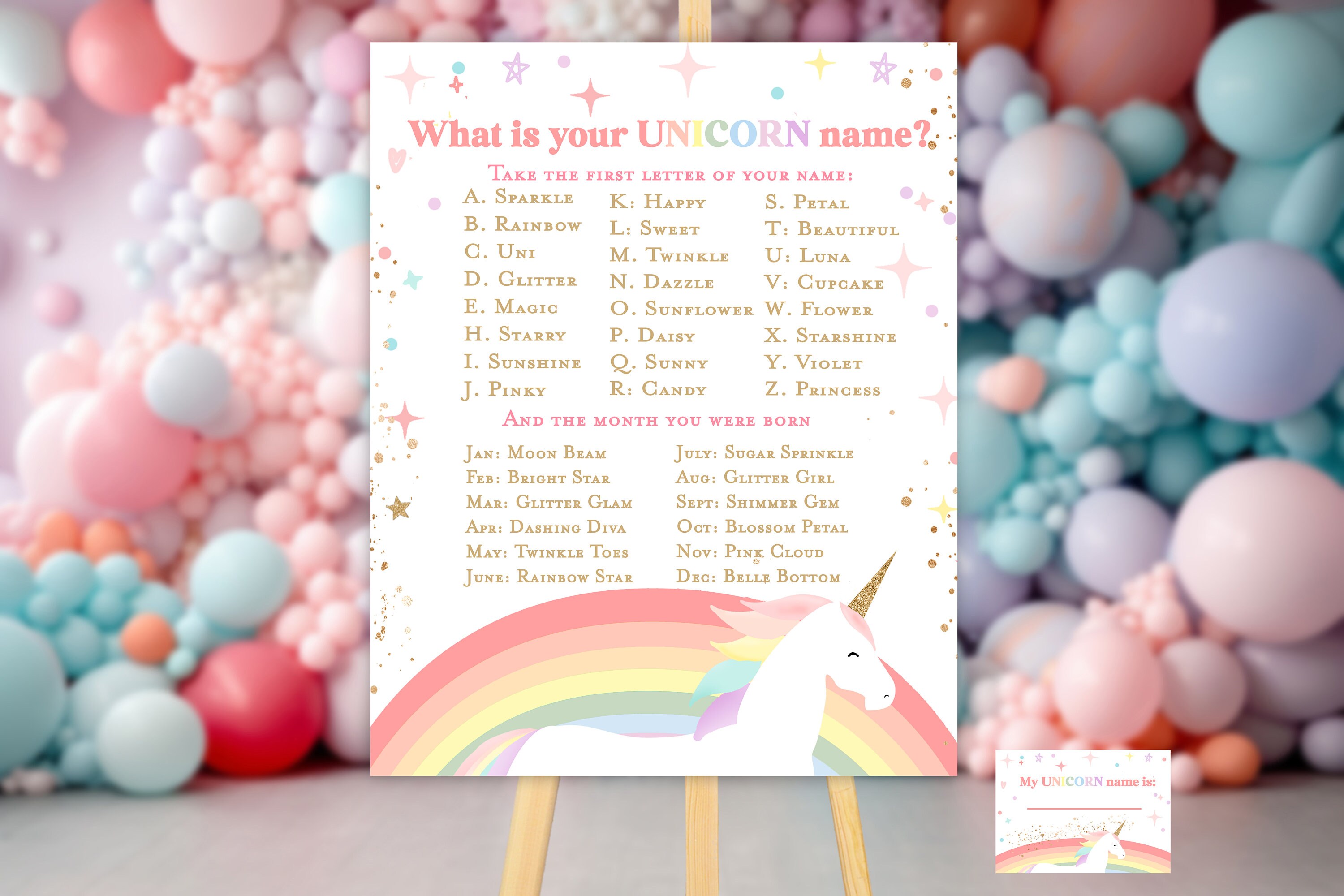 What’s My Unicorn Name Game, Unicorn Birthday Party Game Printable ...