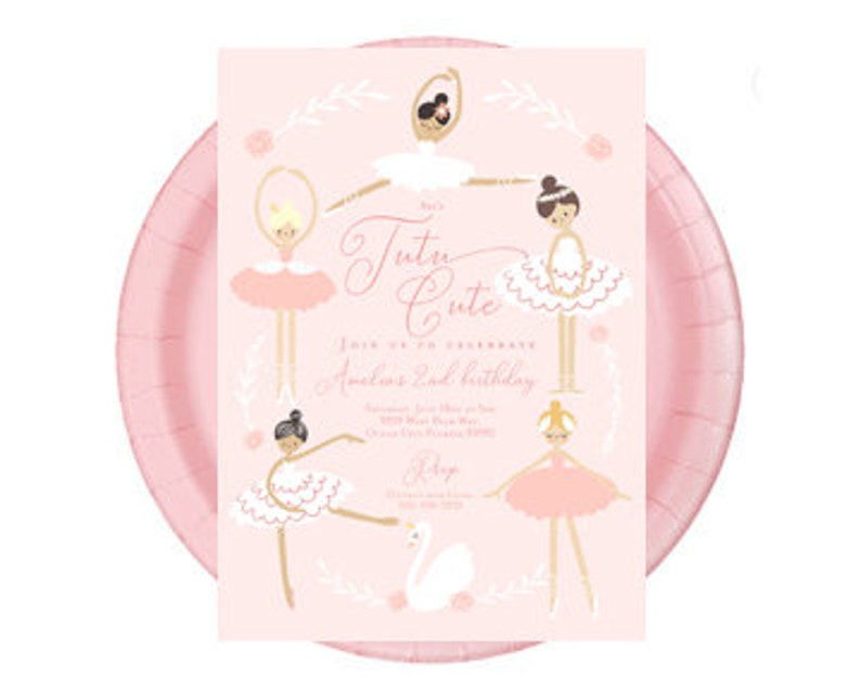 Tutu cute birthday invitation, Two two cute ballerina birthday party invitation, Ballet birthday invitation 2nd birthday tutu invitation image 4