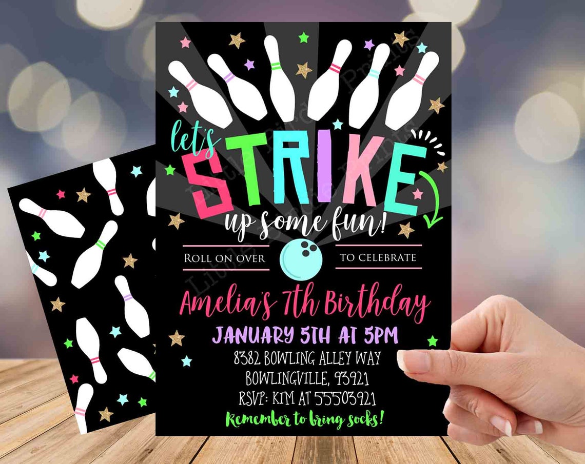 BOWLING BIRTHDAY INVITATION Girl Bowling Party Invitation Etsy