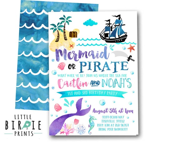 Mermaid Pirate Invitation Mermaid And Pirate Party Invitation Etsy