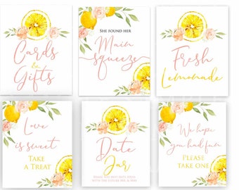 LEMON Bridal shower signs Main squeeze bridal shower signs thank you sign welcome sign cards and gifts lemonade Date night game favor sign