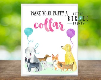 Puppy party decorate a collar for your pet sign Instant download Make a collar for your pet Puppy party activities birthday party printable