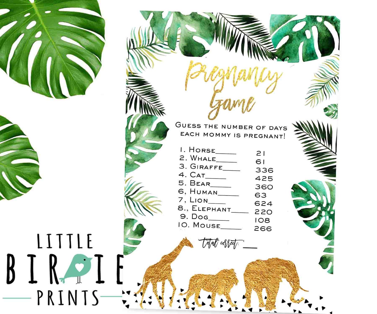 JUNGLE Baby Shower Game Jungle Baby Animals Game Gold Jungle Etsy