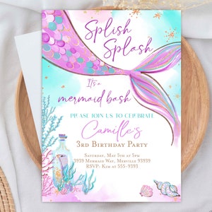 MERMAID Birthday invitation, Mermaid invitation, Mermaid birthday party invitation Splish splash mermaid bash under the sea ocean pool party