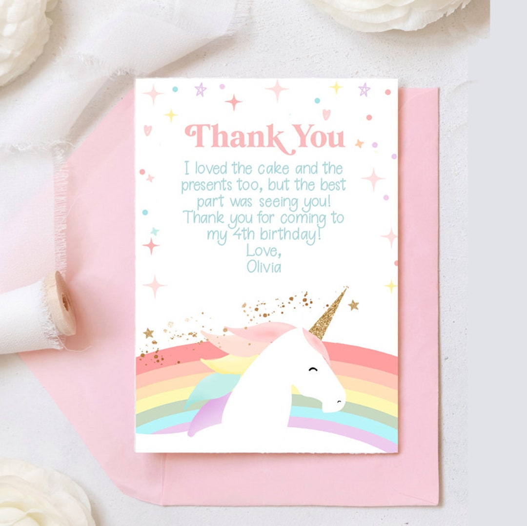 Unicorn Thank You Card, Unicorn Rainbow Thank You Card Printable ...