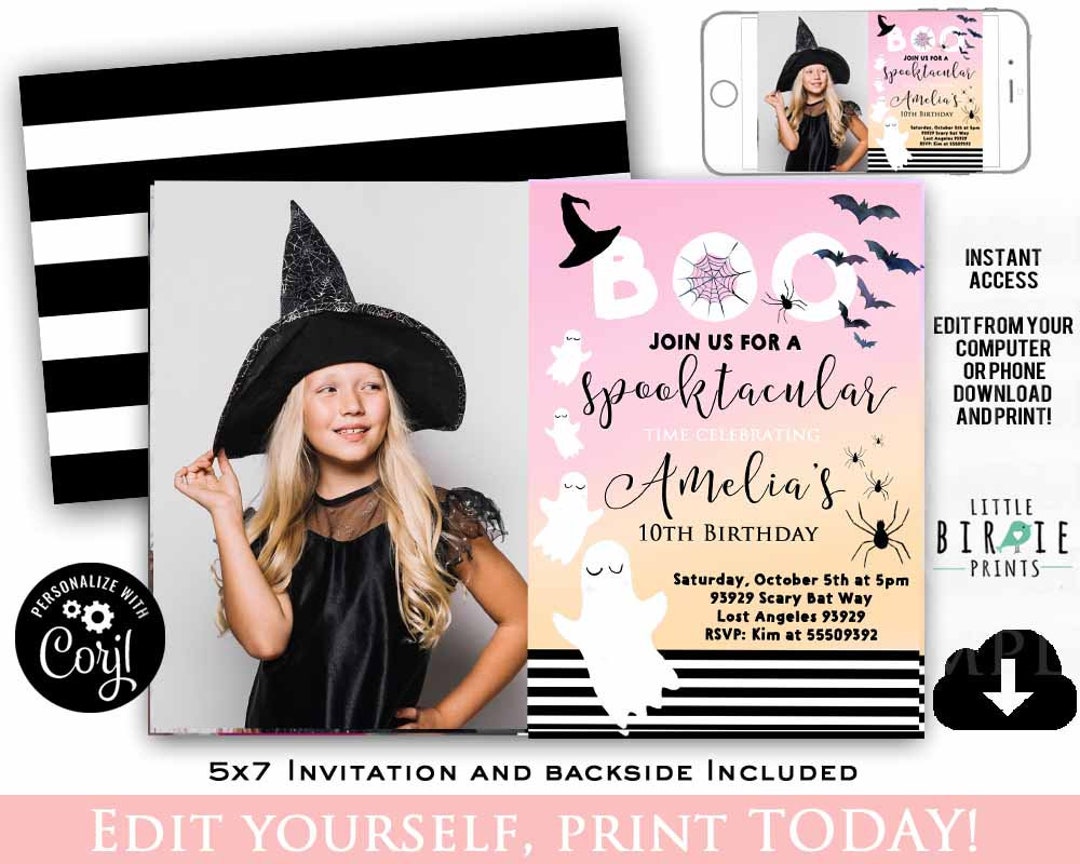 Pink Halloween Birthday Invitation Pastel Spooktacular Etsy
