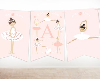 Ballerina birthday bunting banner printable, Tutu cute birthday decorations happy birthday banner, ABC bunting printable ballet banner,