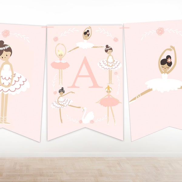 Ballerina birthday bunting banner printable, Tutu cute birthday decorations happy birthday banner, ABC bunting printable ballet banner,