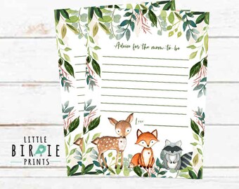 Woodland Baby shower Advice for the mom-to-be Advice cards Boho woodland baby shower game Green Greenery boy or gender neutral advice cards