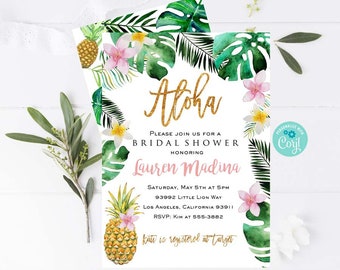 TROPICAL BRIDAL SHOWER Invitation Pineapple Bridal Shower Invitation Palm Leaves Bridal Shower Invitation Luau Hawaiian Bridal Shower Invite