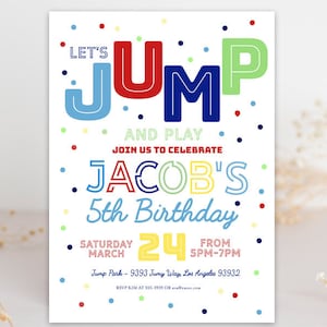 TRAMPOLINE BIRTHDAY INVITATION Boy Trampoline party Jump party Jump invitation Bounce castle Trampoline park Birthday party invite blue