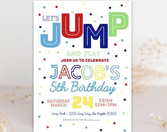 TRAMPOLINE BIRTHDAY INVITATION Boy Trampoline party Jump party Jump invitation Bounce castle Trampoline park Birthday party invite blue
