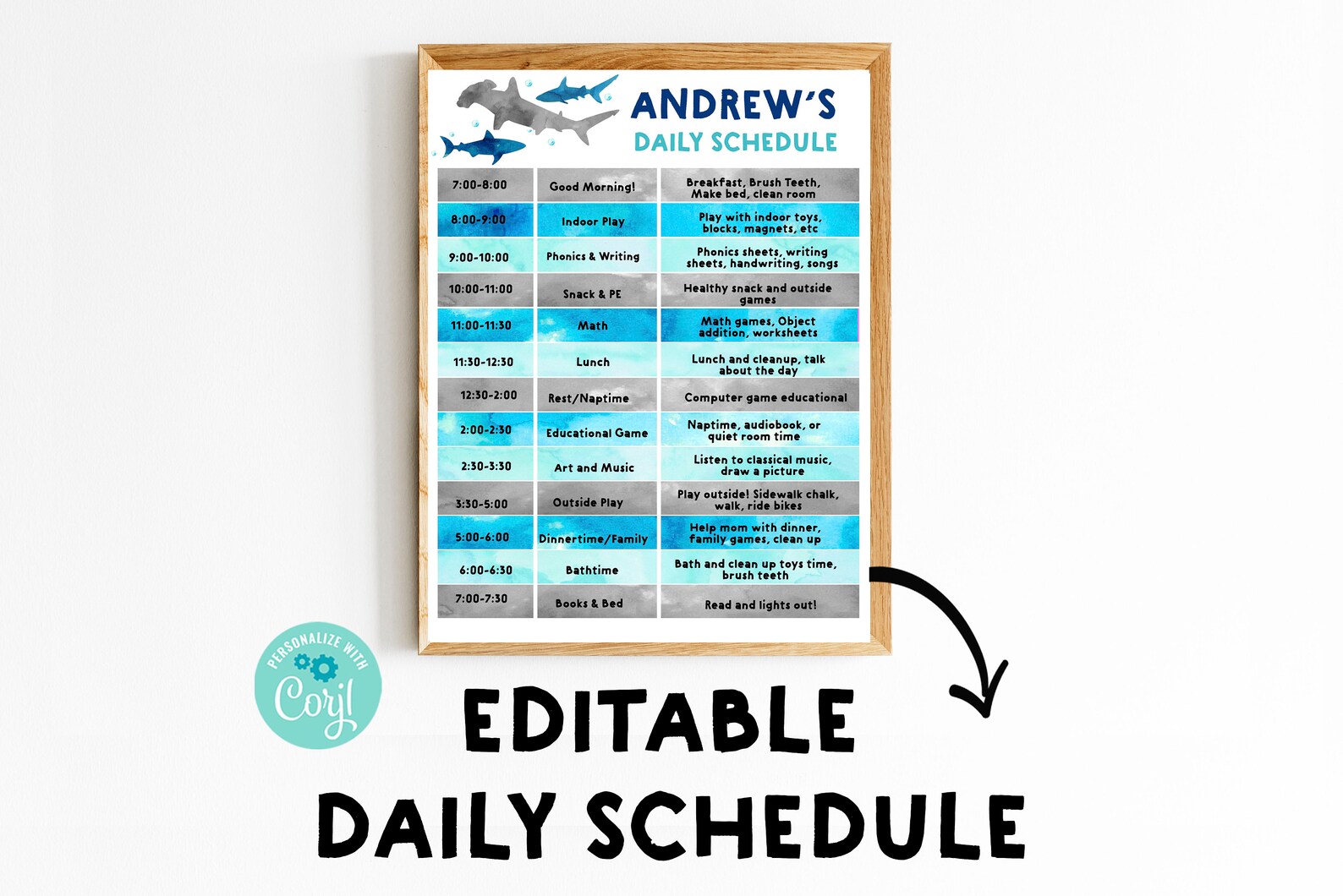 Boys School Schedule Printable Shark Schedule for Kids Daily - Etsy