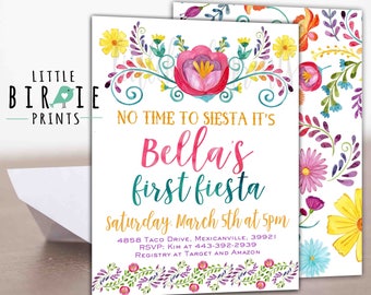 FIESTA Birthday Invitation - Fiesta Invitation - Mexican Fiesta 1st Birthday Invitation - Fiesta Birthday Party Invitation Girl Flowers