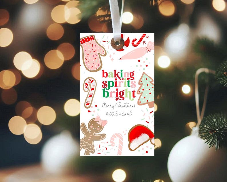 Baking Spirits Bright Gift Tag, Christmas Cookie Tag, Holiday Gift Tag