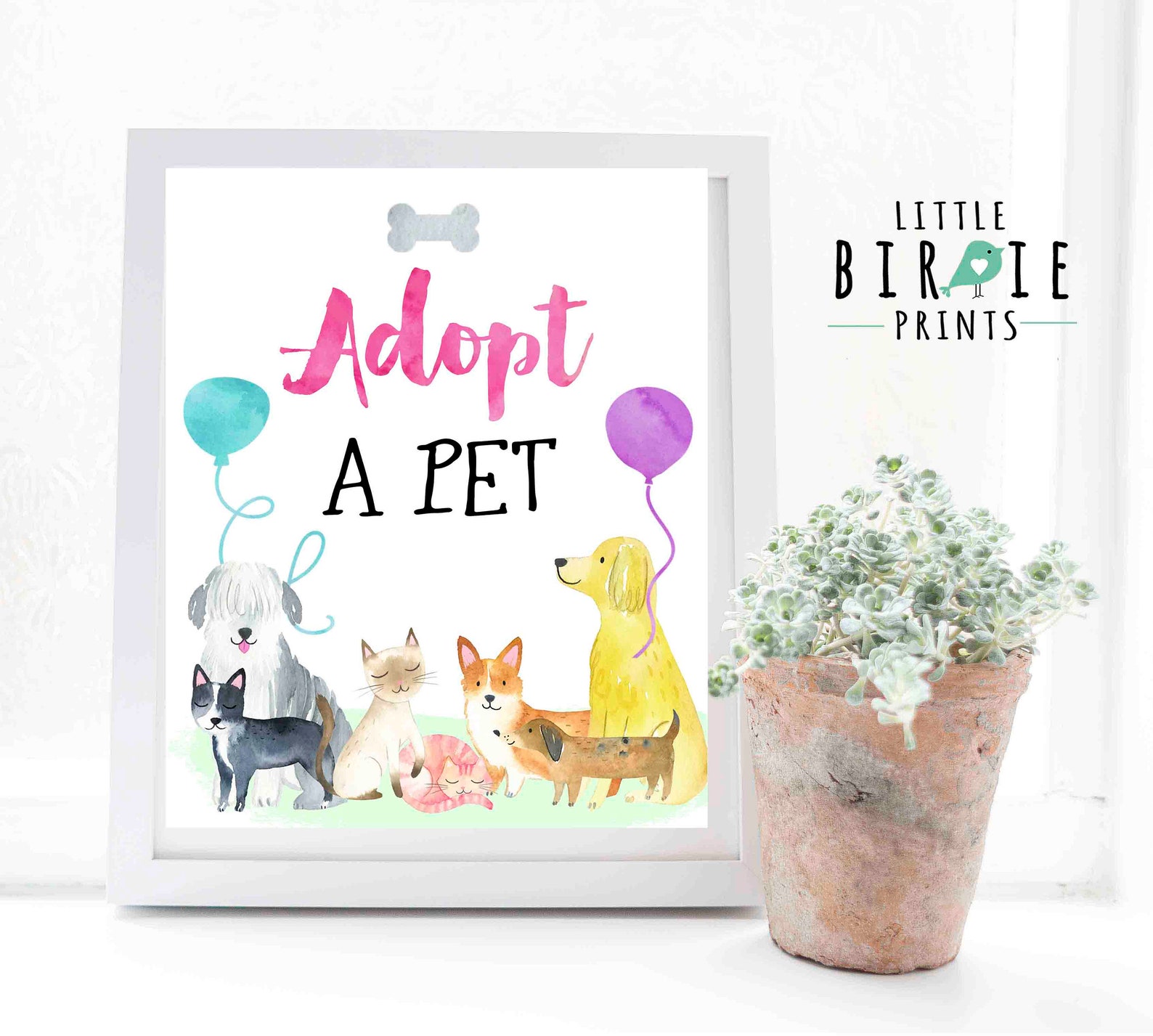 Puppy Kitty Party Sign Adopt a Pet Cat Dog Girl Birthday Party ...