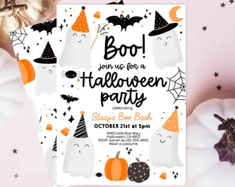 Halloween Party Invitation Ghost Boo Party Invitation Editable, Ghost Spooktacular Costume party Birthday Instant download witch bat