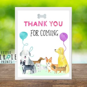 Puppy party grazie firma dog birthday party grazie per essere venuto Vet party Pet party sign girl Acquerello stampabile