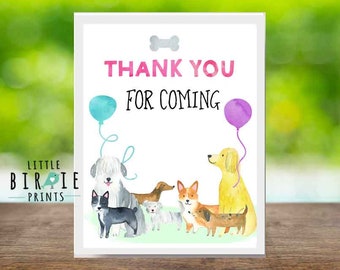 Puppy party thank you sign dog birthday party thank you for coming Vet party Pet party sign girl Watercolor printable