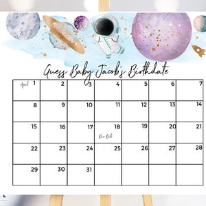 Astronaut Baby Shower Guess the Birthdate Game, Outer Space Blue ...