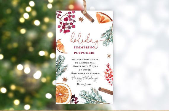 Holiday simmering potpourri gift tag, Christmas simmering potpourri gift tag teachers gift coworker homemade stovetop simmer pot, printable