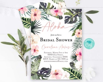 TROPICAL BRIDAL SHOWER Invitation Palm Leaves Bridal Shower Invitation Summer Luau Bridal Shower Invitation Hawaiian Bridal Shower Invite