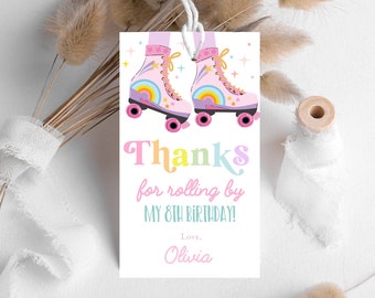 Roller skate birthday party favor tag, Skate thank you party gift tag, Girl skate party rollerblade roller rink party, printable file