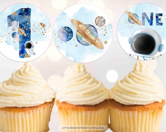 PRIMO VIAGGIO intorno al sole decorazioni per feste di compleanno, spazio ESTERNO primo compleanno, Houston abbiamo un anno, cupcake toppers stampabili