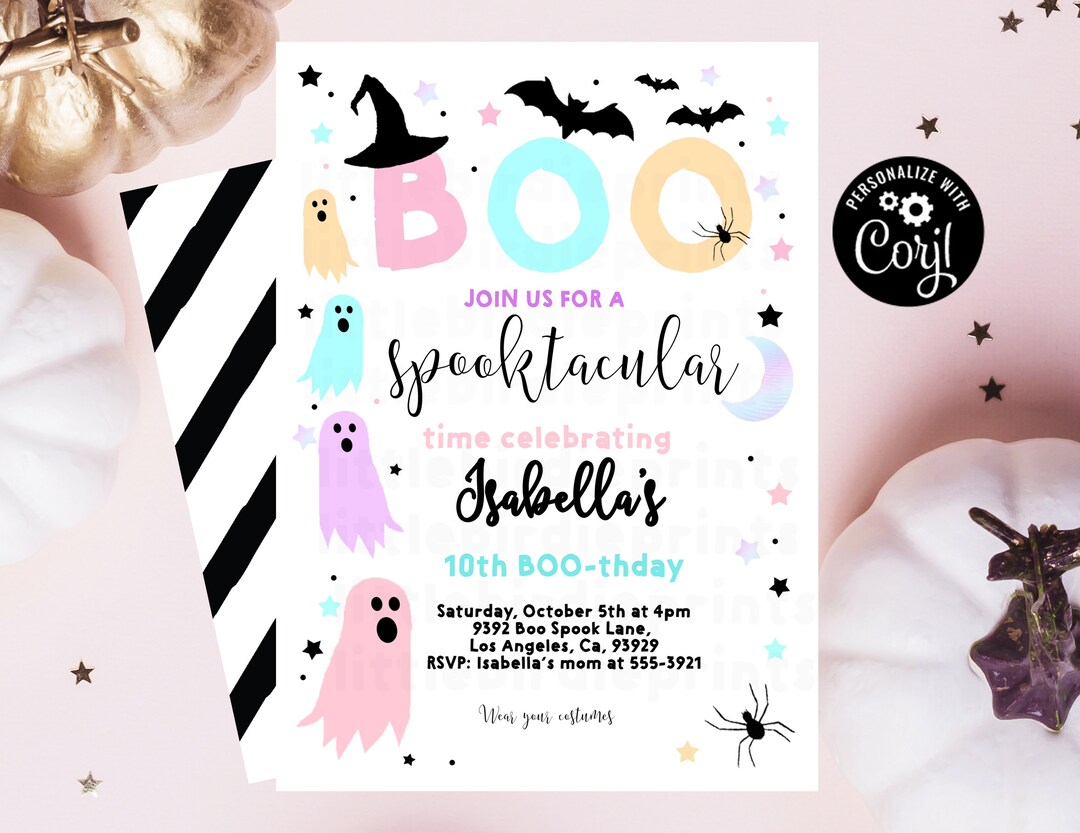 Girl Halloween Birthday Invitation Pink Pastel Spooktacular Etsy