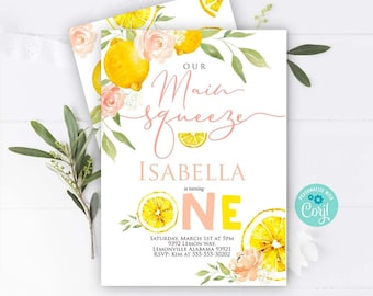 MAIN SQUEEZE Birthday invitation Lemon first birthday invitation Lemonade birthday invitation Lemons Floral Birthday party Main Squeeze