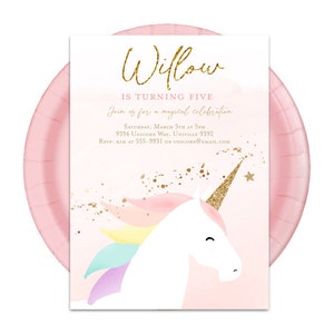 Unicorn invitation, Unicorn birthday party invitation template, Editable unicorn birthday invitation Minimalist Modern invitation rainbow image 2