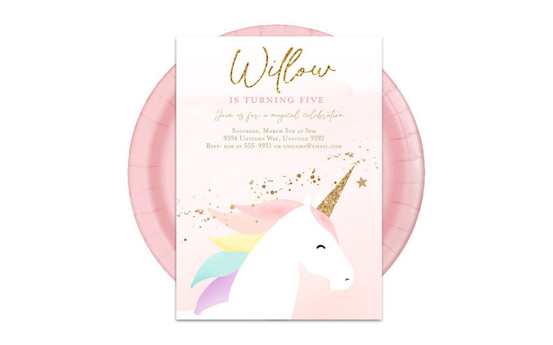 Unicorn invitation, Unicorn birthday party invitation template, Editable unicorn birthday invitation Minimalist Modern invitation rainbow image 2